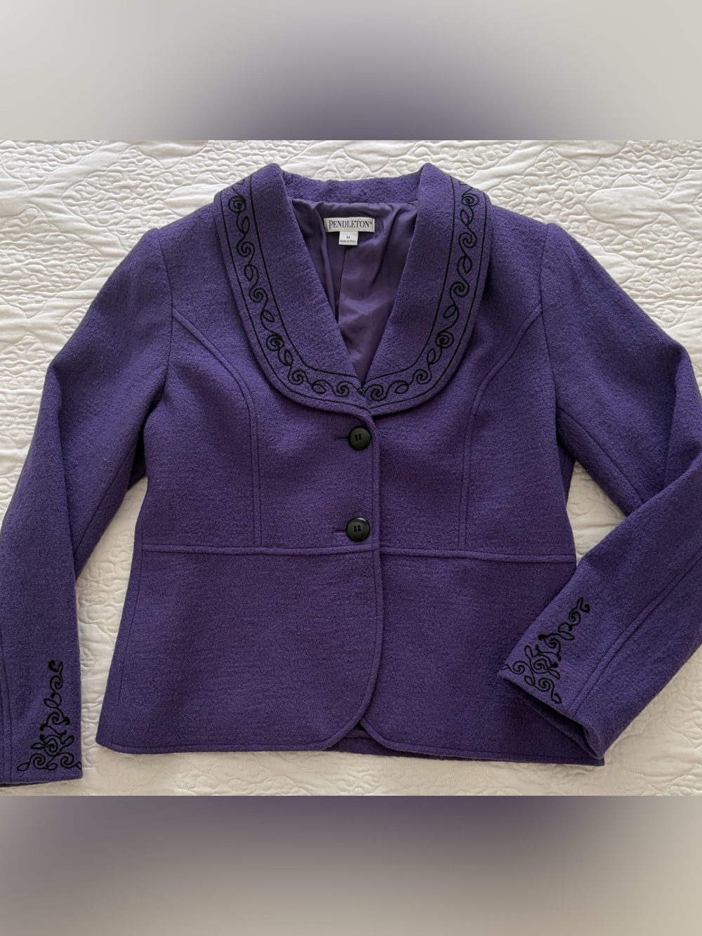 Vintage Pendleton Purple Merino Wool Embroidered Blazer Jacket